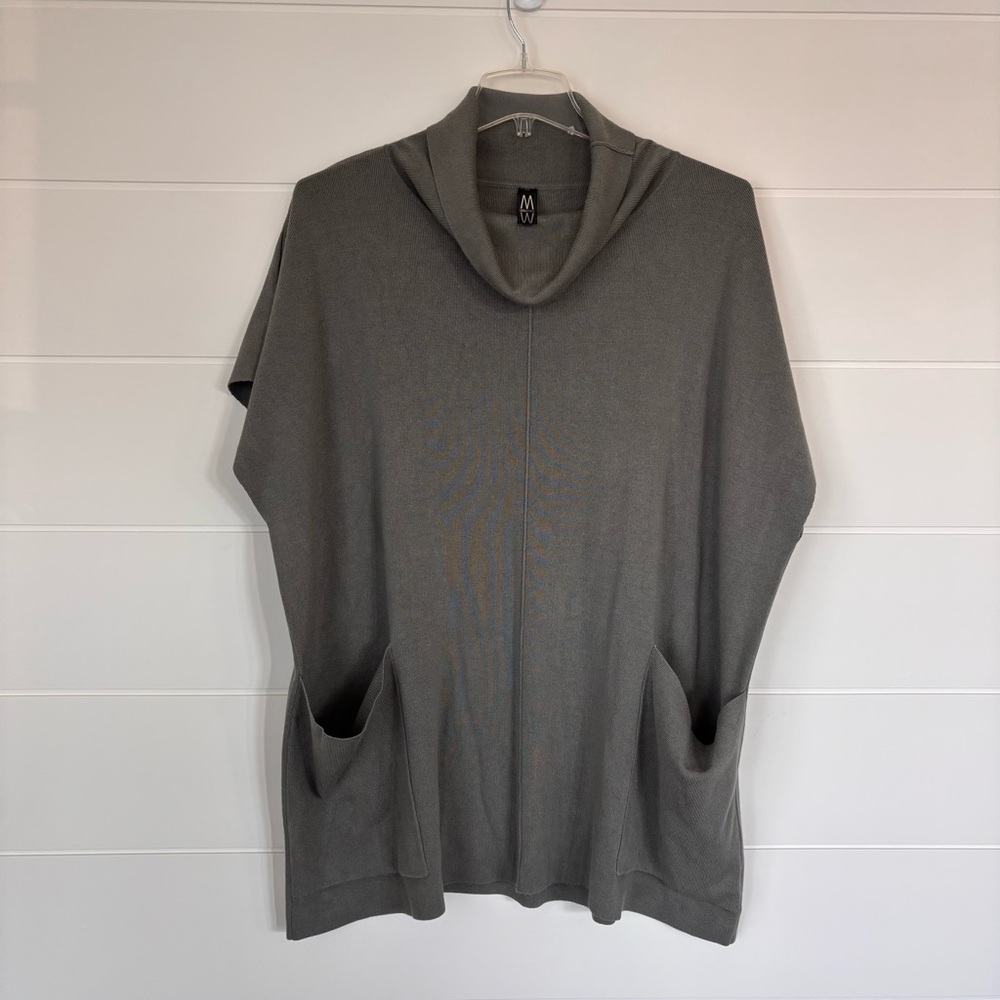 MarlaWynne Gray Knit Cowl Neck Oversized Sweater Tunic with pockets Size XL